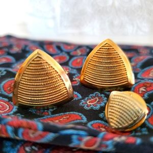 Men's Vintage Gold Cuff Link & Pin Set